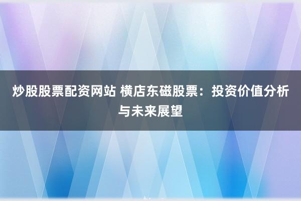 炒股股票配资网站 横店东磁股票：投资价值分析与未来展望