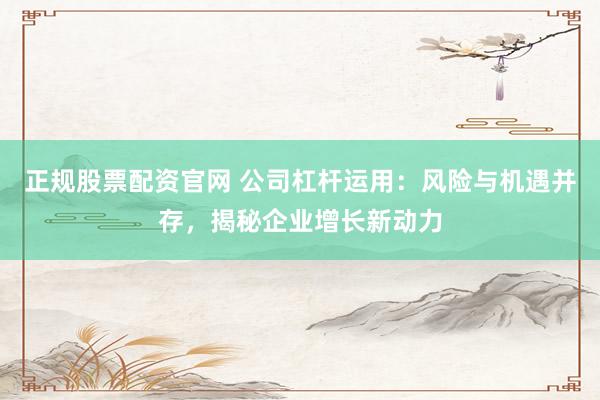 正规股票配资官网 公司杠杆运用：风险与机遇并存，揭秘企业增长新动力