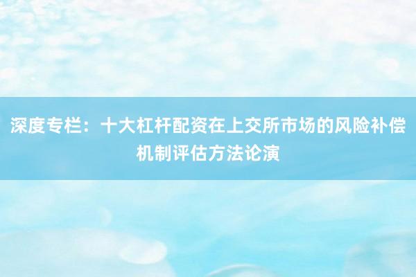 深度专栏：十大杠杆配资在上交所市场的风险补偿机制评估方法论演