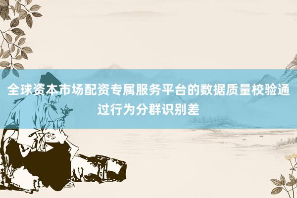 全球资本市场配资专属服务平台的数据质量校验通过行为分群识别差