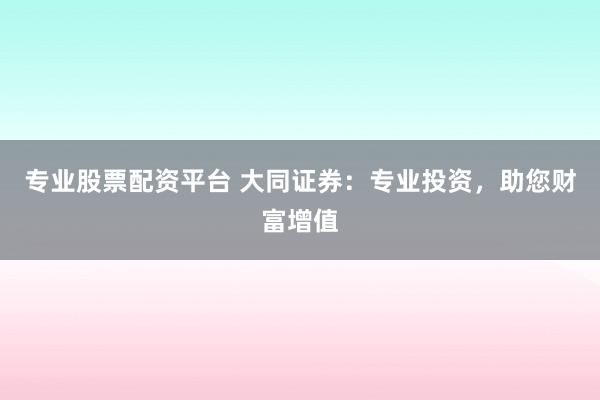 专业股票配资平台 大同证券：专业投资，助您财富增值